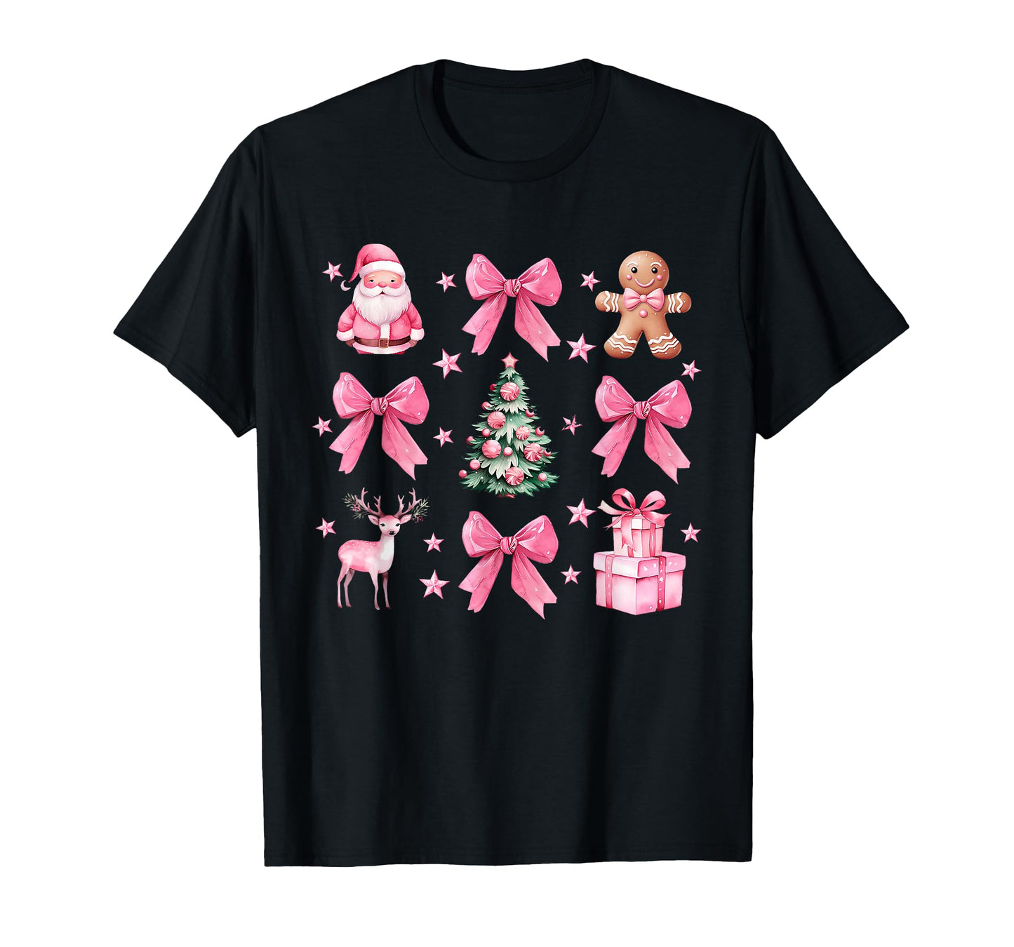 Cute Coquette Bow Pink Christmas Tree Santa Gingerbread Xmas T-Shirt