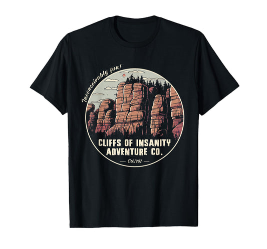 Volimty Shop Cliffs Of Vintage Movies Mountains Funny Costume Insanitys T-Shirt, Small, Black