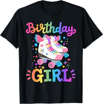 Birthday Girl Rolling Skates Roller Skater Kids Girls Party T-Shirt