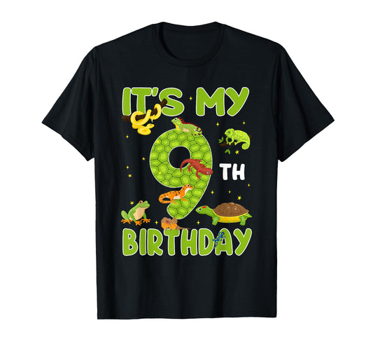 9th Birthday Lizard Reptile Birthday Party 9 Year Old T-Shirt