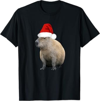 Christmas Capybara Santa Hat T-Shirt