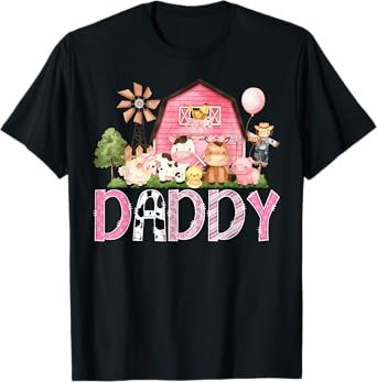 Daddy Pink Farm Cow Birthday Girl Matching Family T-Shirt