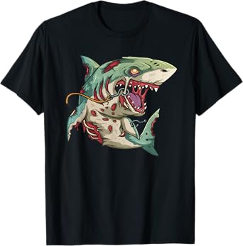 Zombie Shark Halloween Party Outfit Gift for Surfer Children T-Shirt