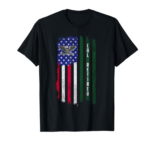 Retired O6 Colonel COL Rank American Flag Veterans Day Papa T-Shirt