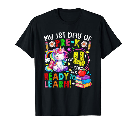 1st Day Of Pre-K 4 Years Old Unicorn Back To School T-Shirt