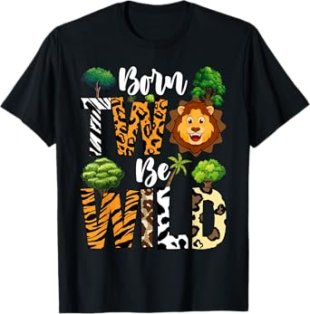Kids Born 2 Wild Birthday Decorations Girl Boy Baby Lion T-Shirt