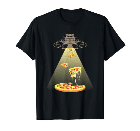 Cool Pizza For Men Women UFO Alien Eating Pizza Abduction T-Shirt