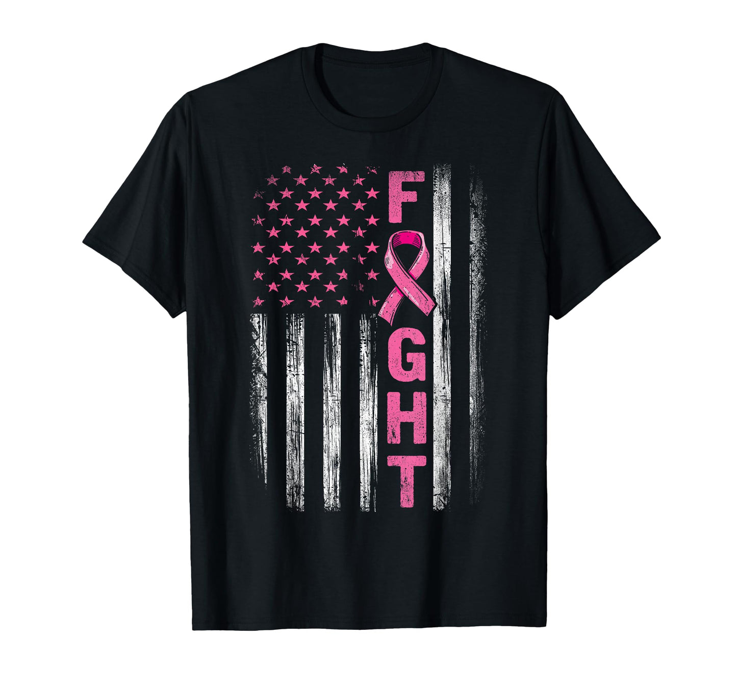 Breast Cancer Awareness American Flag Fight Pink Ribbon T-Shirt