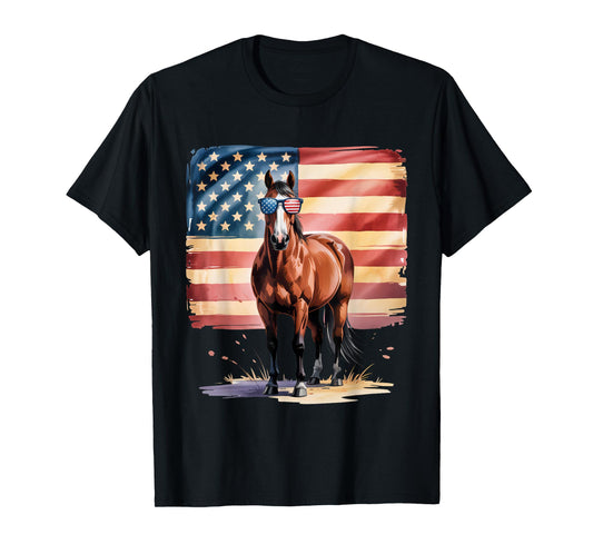American Flag Horse USA 4th Of July Patriotic Men Women T-Shirt