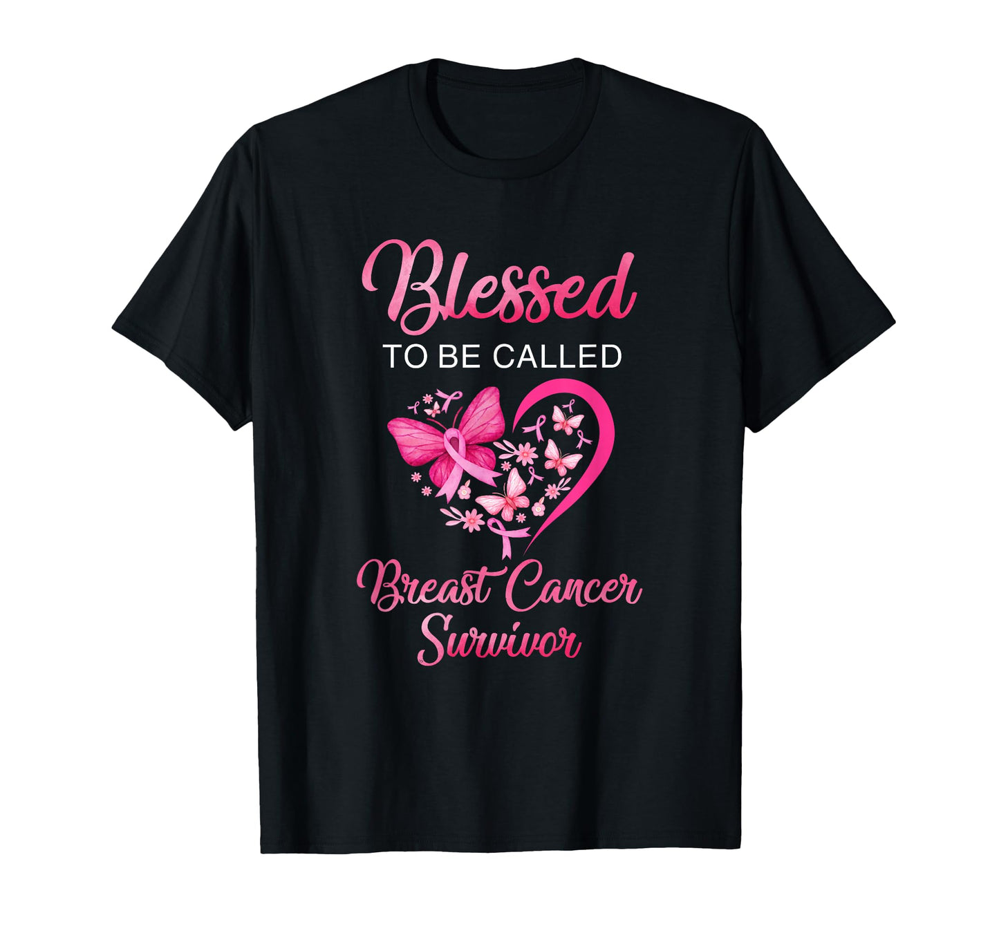 Blessed To Be Called Breast Cancer Survivor Pink Butterfly T-Shirt