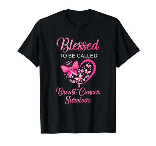 Blessed To Be Called Breast Cancer Survivor Pink Butterfly T-Shirt