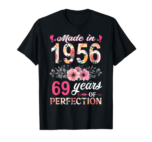 Made In 1956 Floral 69 Year Old 69th Birthday Gifts Women T-Shirt