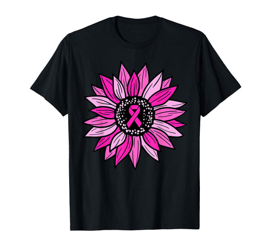 Pink Ribbon Sunflower Breast Cancer Awareness Women Kids T-Shirt