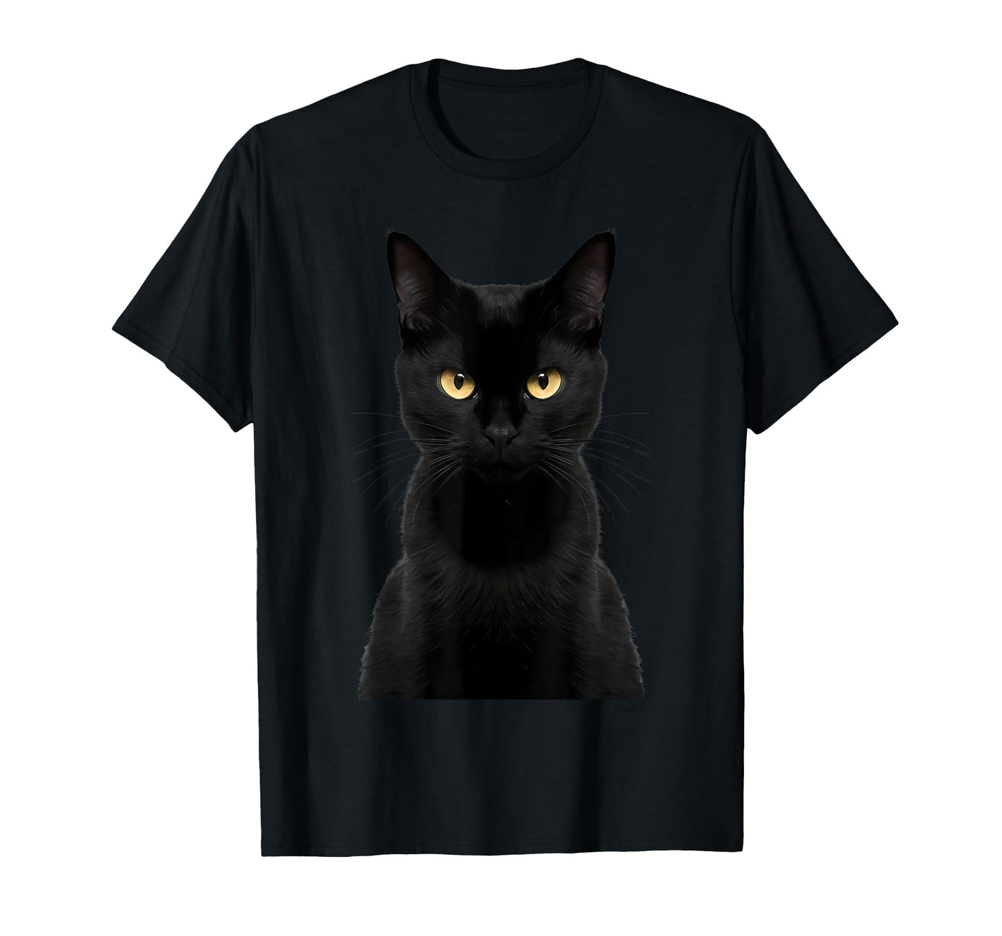 Black Cat Yellow Eyes Angry Cat Funny Staring Cat Halloween Men Women Kids T-Shirt
