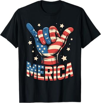 Merica Rock Sign 4th of July Vintage American Flag Retro USA T-Shirt