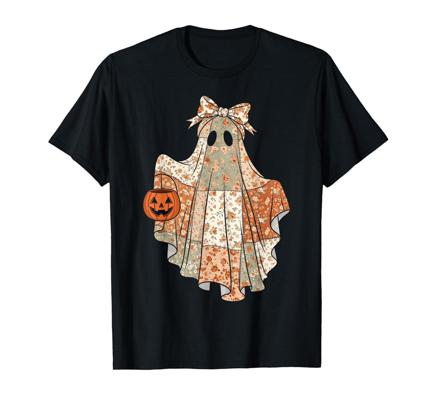 Vintage Floral Ghost Patchwork Cute Halloween T-Shirt