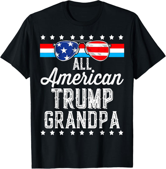 All American Trump Grandpa American Flag Sunglasses Trump T-Shirt