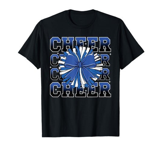 Coquette Cheer Bow Sport Cheerleader Cheerleading Blue T-Shirt