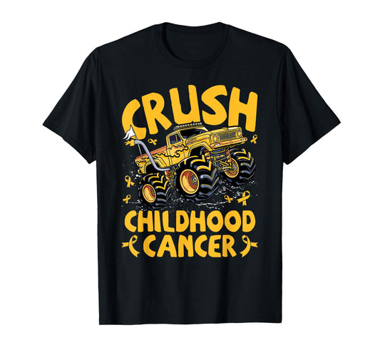Crush Childhood Cancer Awareness Monster Truck Gold Ribbon T-Shirt