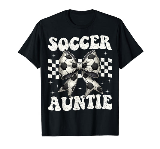Soccer Auntie Funny Coquette Bow Soccer Aunt T-Shirt