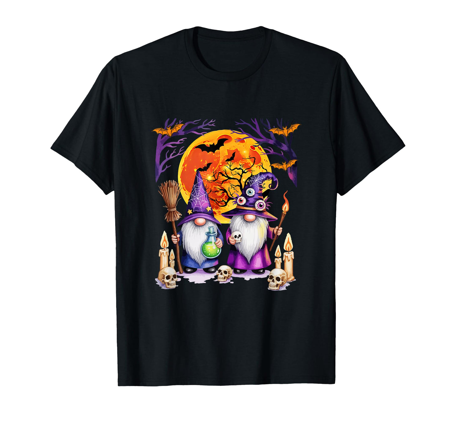 Two Horror Gnomes As Witch Halloween Moon Matching Parties T-Shirt
