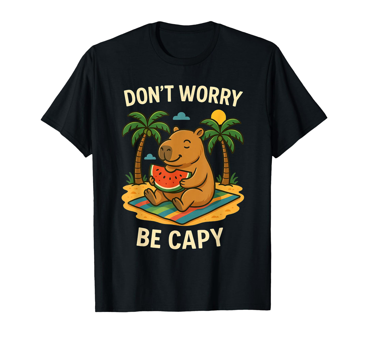 Don’t Worry Be Capy Funny Capybara Eating Watermelon Summer T-Shirt