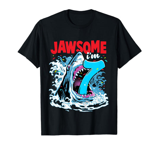 7th Birthday Shirt Shark Birthday Party Gifts for Kids 7 yr T-Shirt