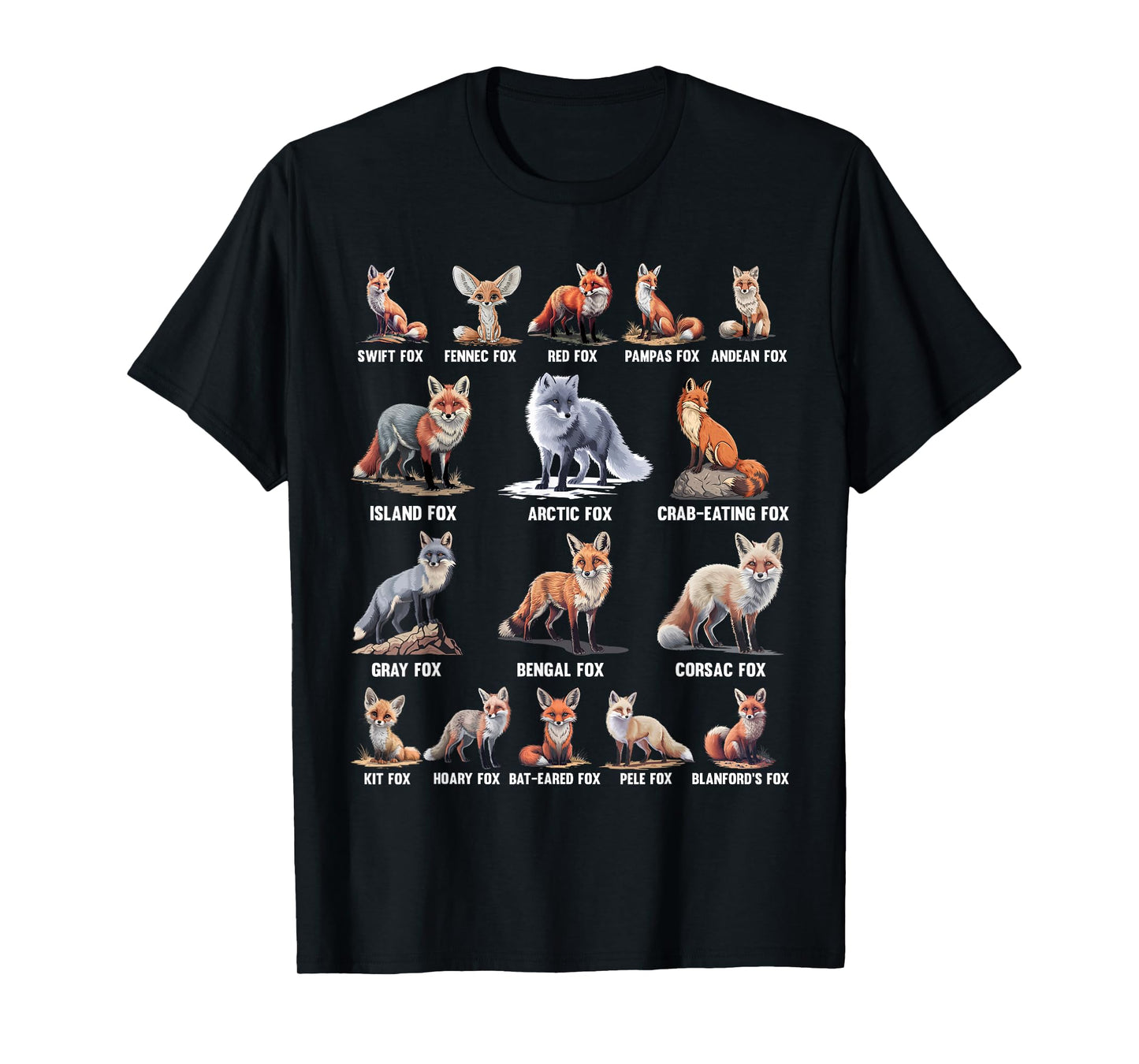 Foxes Of The World Funny Fox Animals Educational T-Shirt