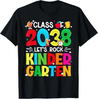 Class Of 2038 Let's Rock Kindergarten First Day Of School T-Shirt