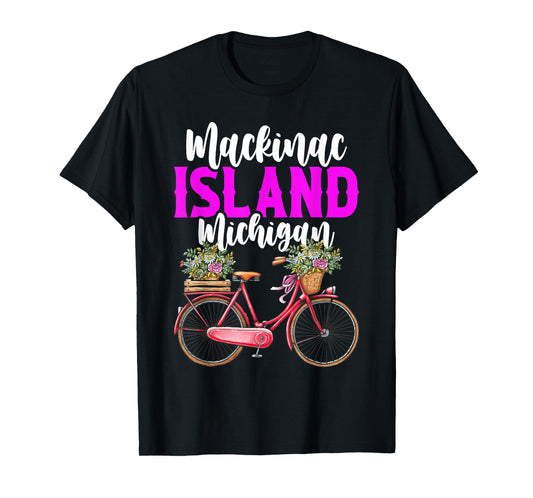 Mackinac Island Michigan Vintage Bike Flowers T-Shirt