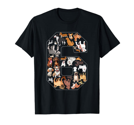 6th Birthday Dog Lovers 6 Year Old Boys Girls Party T-Shirt