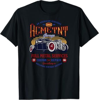 Oklahoma City Hot Rod Garage Life 1986 Classic Car Graphic T-Shirt