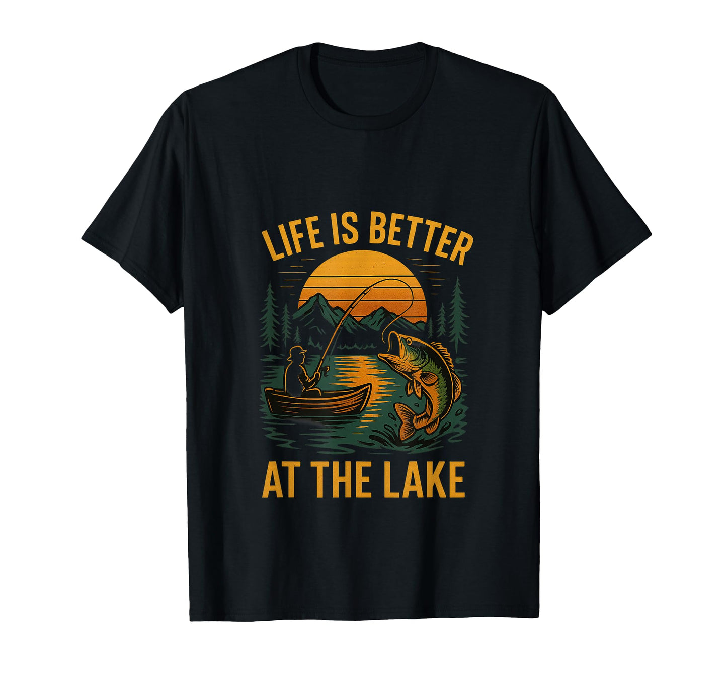 Life Is Better at the Lake – Vintage Fishing Nature Design T-Shirt