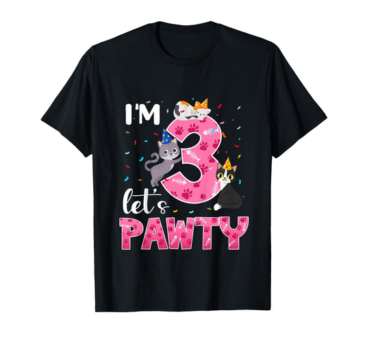 3rd Birthday Girl Cute Cat Outfit 3 Years Old Bday Party T-Shirt