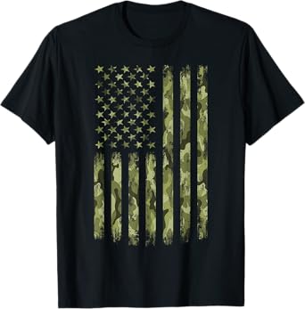 Green Camo American Flag Desert Camouflage Tactical Military T-Shirt