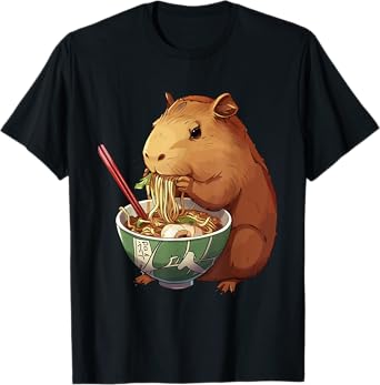 Cute Kawaii Capybara Eating Japanese Ramen Noodles Anime T-Shirt