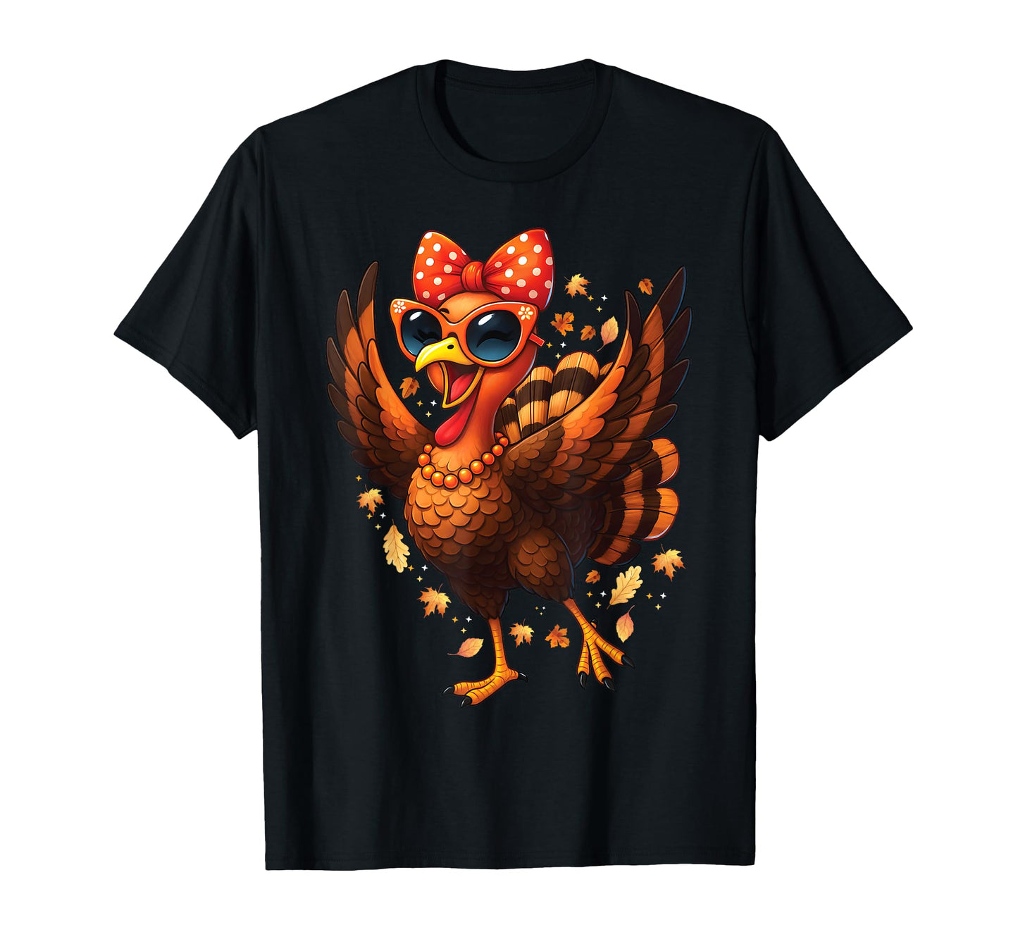 Turkey Dancing Turkey Day Womens Fall Cute Bow Thanksgiving T-Shirt