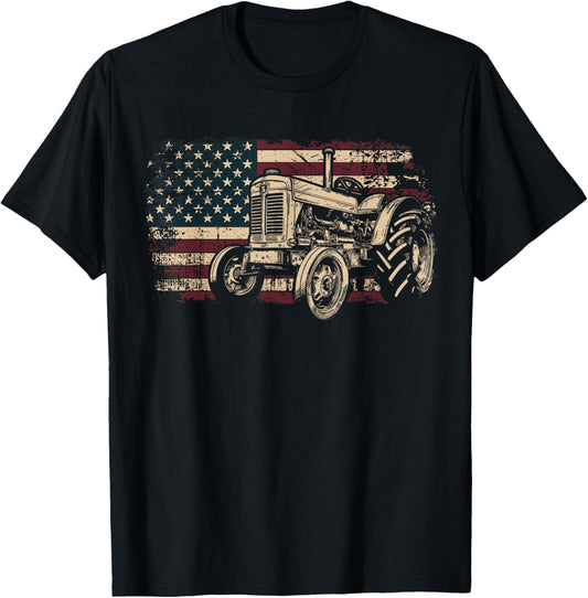 Farm Tractor Proud Farmer Patriotic American Flag Tractor T-Shirt