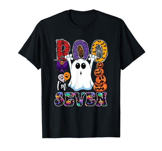 Boo I'm Seven Cute Boo Ghost Halloween 7th Birthday Family T-Shirt