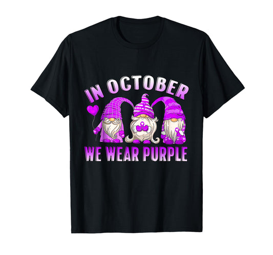 Ribbon Gnomes in October We Wear Purple Domestic Violence T-Shirt