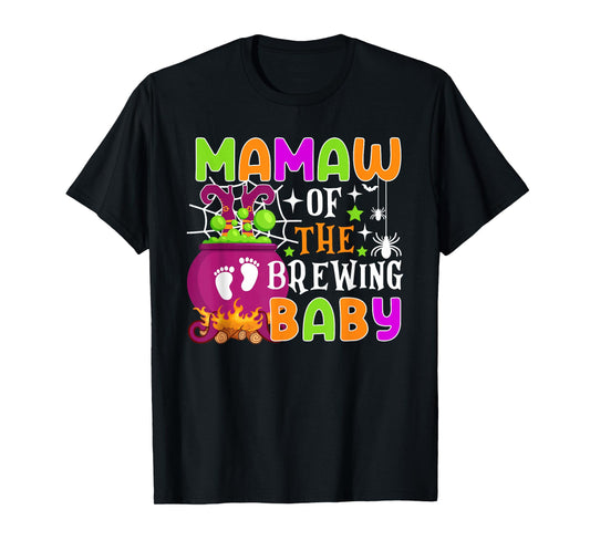 Mamaw of Brewing Baby Halloween Theme Baby Shower Spooky T-Shirt