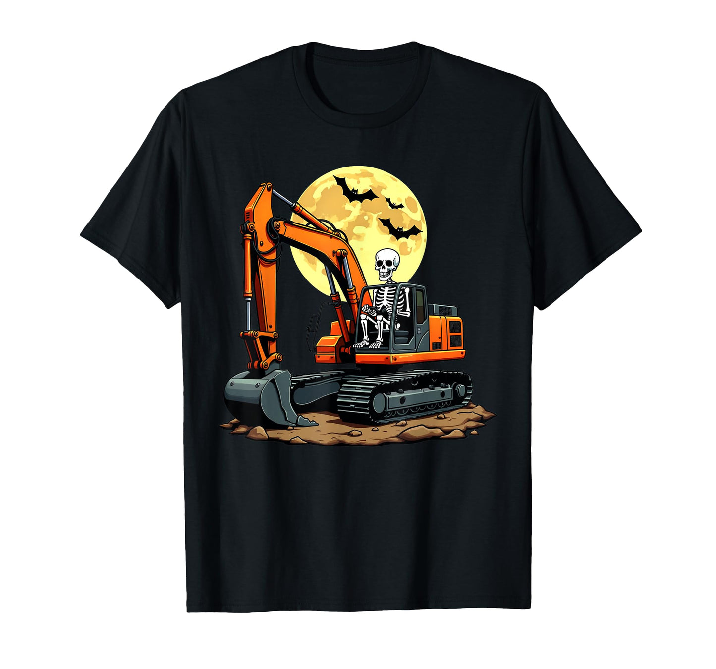 Funny Skeleton Driving Excavator Halloween Construction Kids T-Shirt
