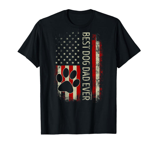 Vintage American Flag Funny Dad Fathers Day Dog Dad On Back T-Shirt