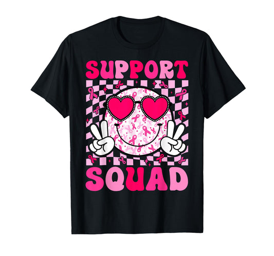 Support Squad Breast Cancer Awareness Pink Ribbon Smile Face T-Shirt