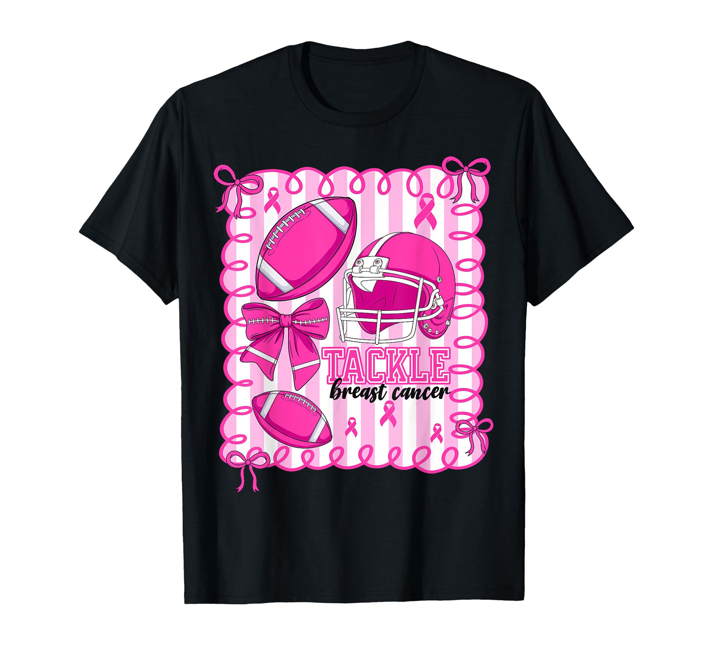 Preppy Tackle Breast Cancer Awareness Football Coquette Bow T-Shirt