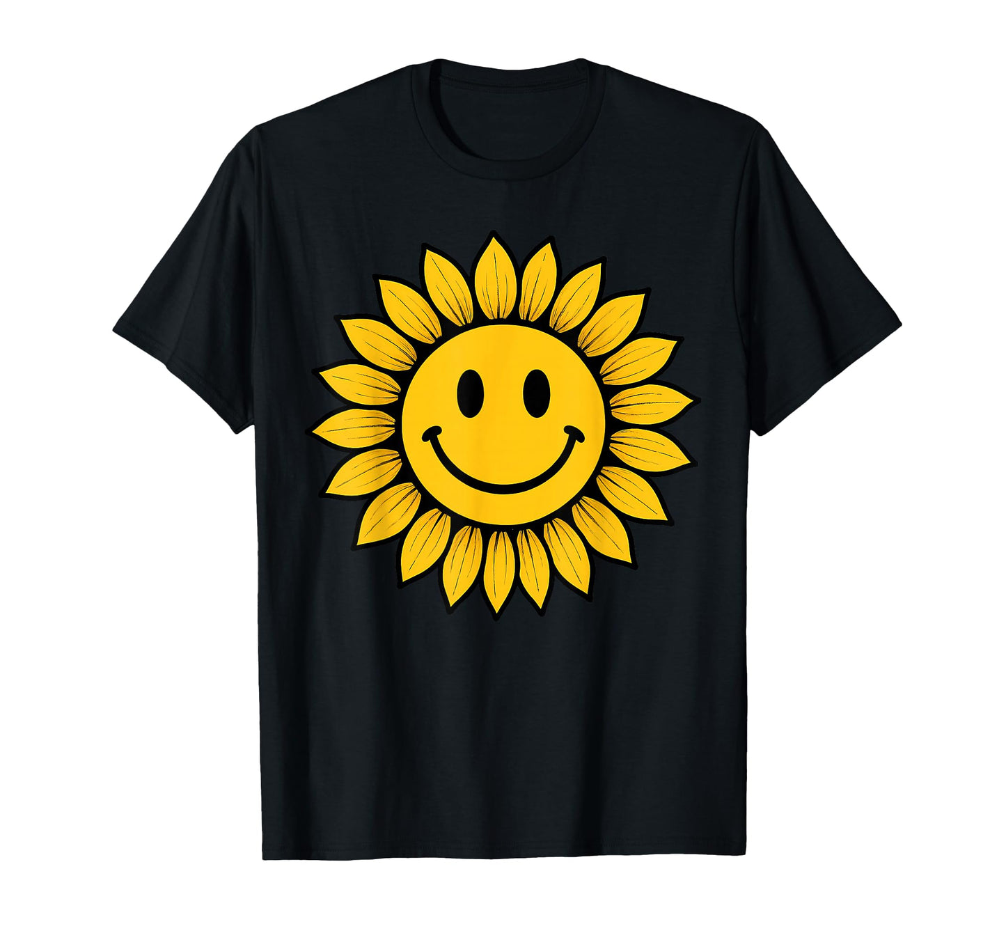 70s Yellow Smile Face Sunflower Smiling Happy Retro Funny T-Shirt