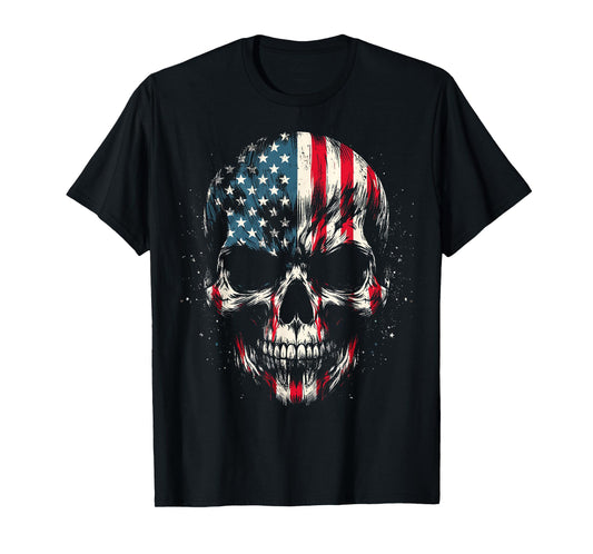 American Flag Skull Skeleton 4th Of July Patriotic Men Women T-Shirt