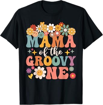 Retro Mama of Groovy One Matching Family 1st Birthday Party T-Shirt