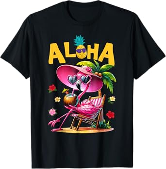 Aloha Flamingo Summer Vibes Beach Palm Tree Summer Vacation T-Shirt