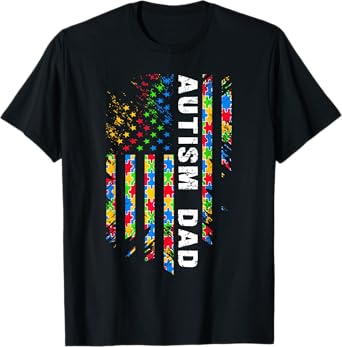 Autism Dad Awareness American Flag USA Men Women Kids T-Shirt